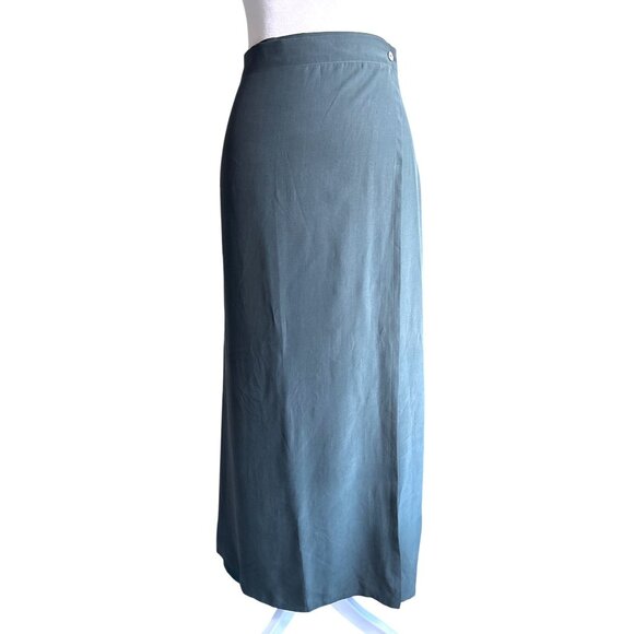 Eileen Fisher Vintage Skirt Size 1 Wrap Around Button Closure Loden Green Silk - Picture 1 of 9